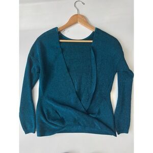 ASOS Teal Metallic Knit‎ Top Open Back Long Sleeve Party Size 4